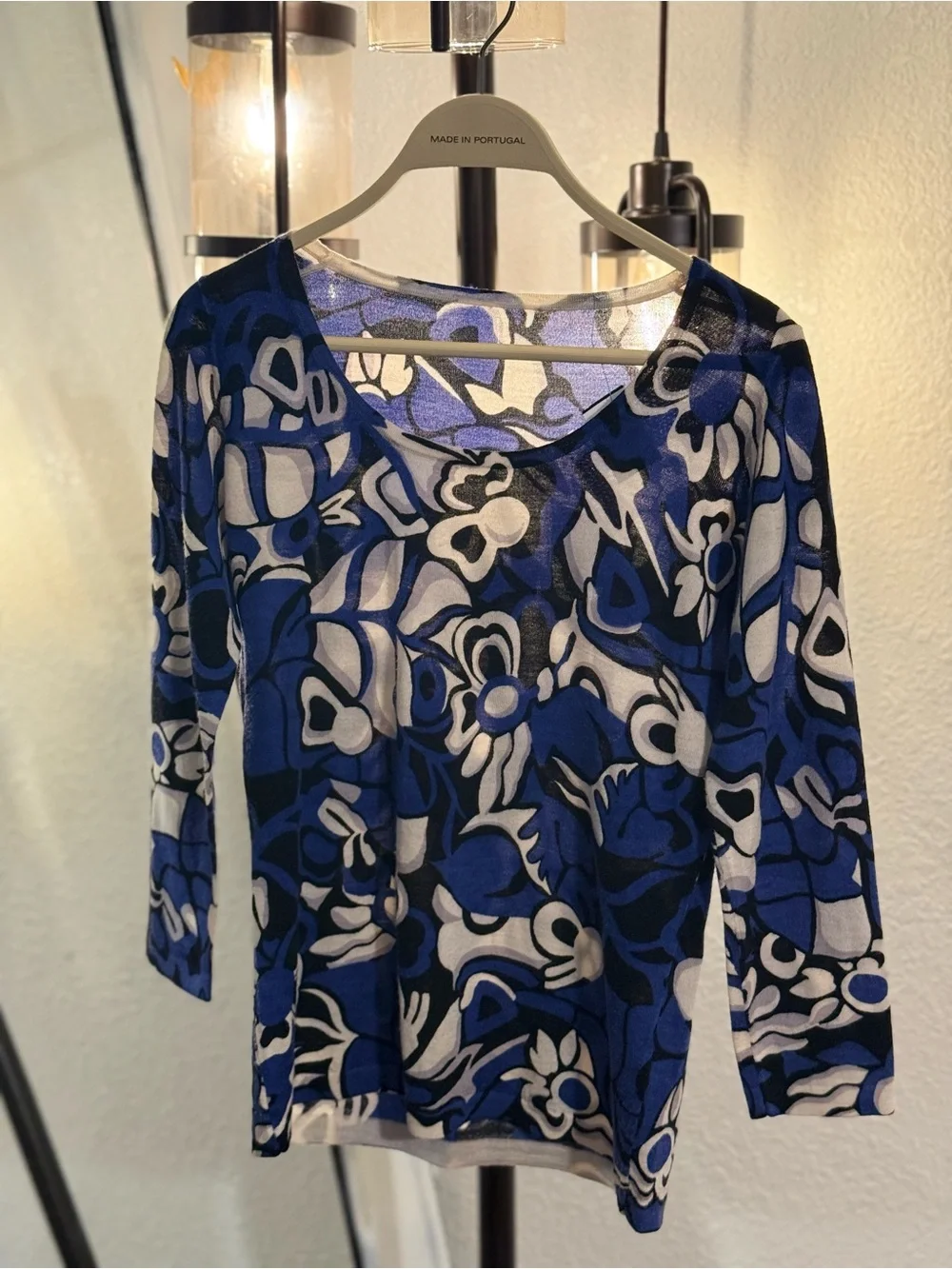 RARE One-of-a-Kind Italian Merino Wool Fine Knit Top - Abstract Avant Garde Blue